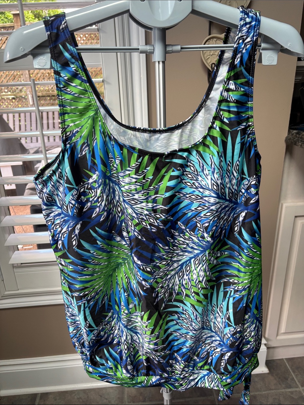 Women’s Tropical Print swimwear Top - Blue & Green